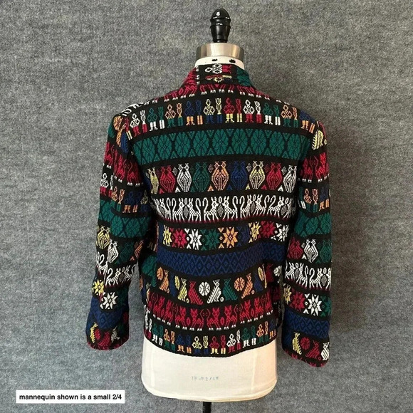 Vintage Artes Guatemattecas Jacket Womens Medium Cropped Hand Woven Wearable Art - Picture 5 of 16